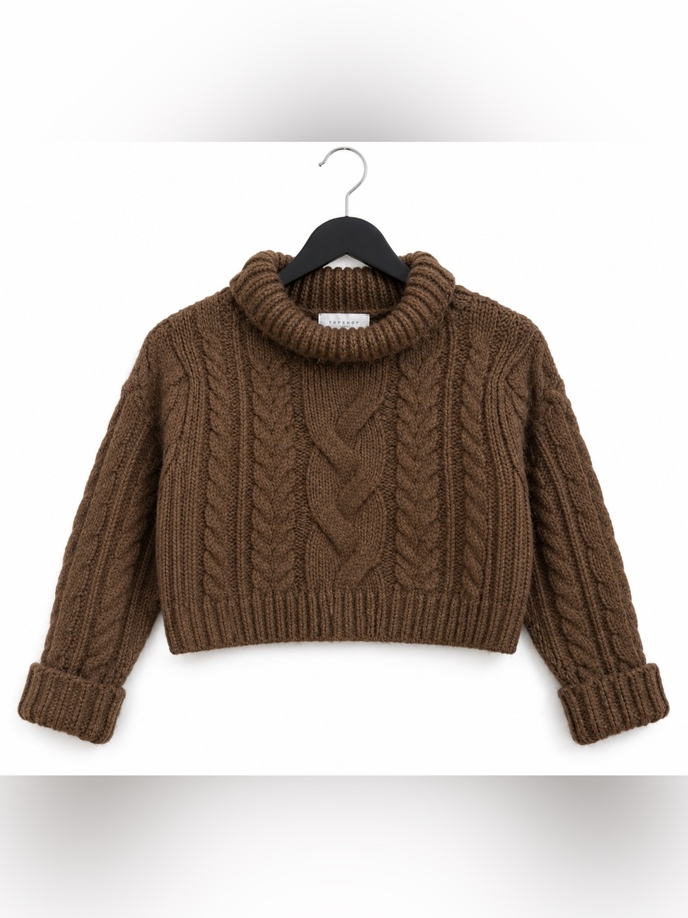 Topshop Brown Cable-Knit Turtleneck Sweater